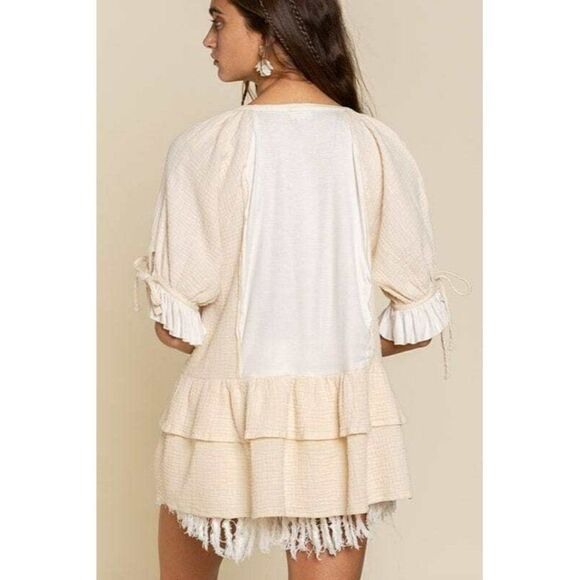 POL CLOTHING Women's Tiered Vanilla Cream Baby Doll Tunic Top Gauze New FWT96 - Picture 2 of 6